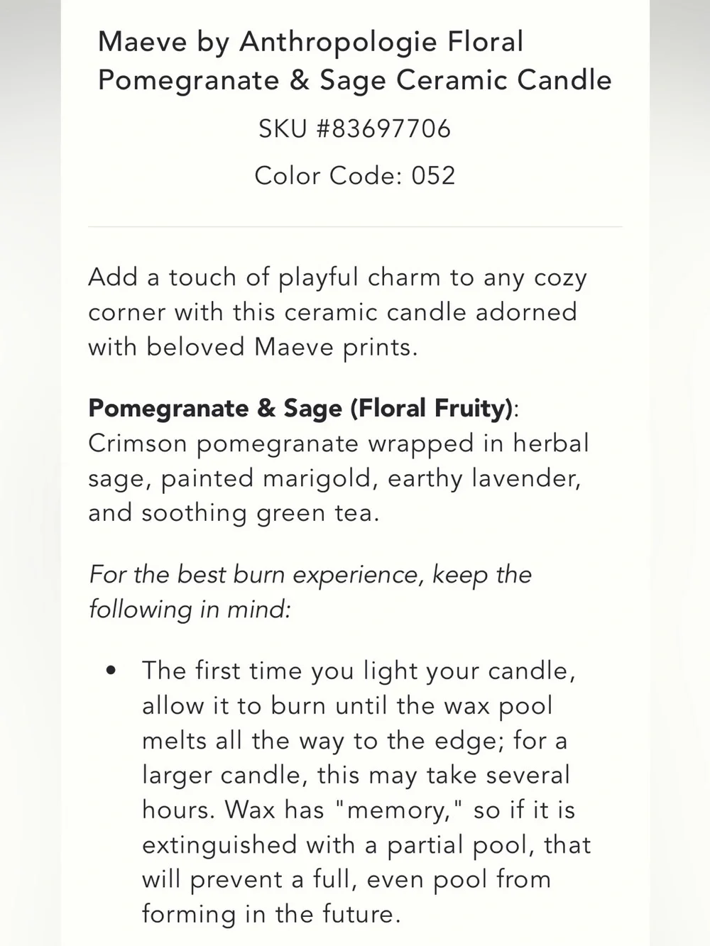 Candle‎ ⭐️Maeve floral pomegranate and sage Plum Blossom Ceramic